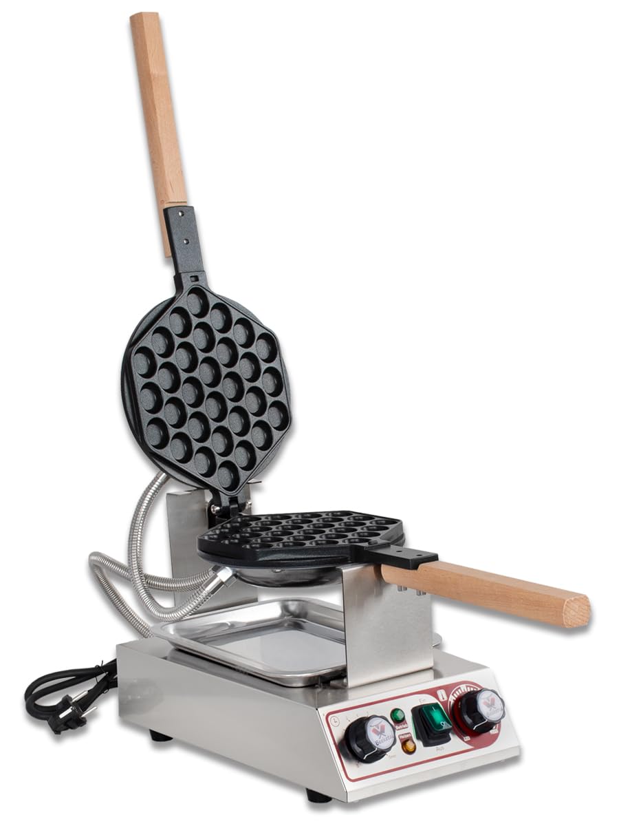 Beeketal 'BWA-10' Profi Bubble Waffeleisen mit antihaft Backplatten, Edelstahl Gehäuse, 50-250 °C, Timer: 0-5 Minuten und Teig Auffangschale - Gastro Waffelautomat speziell für Bubble Waffeln