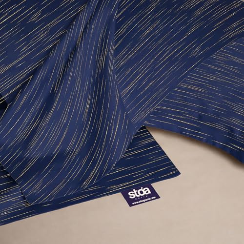 Image of Stoa Paris 350TC Luxstre Cotton Super King Printed Bedding Set for King & Double Size Beds with 2 Pillow Covers, 274 x 274cm Bedsheet, All-Season Comfort, Breathable, Home Decor, Panache 2.0 - Navy