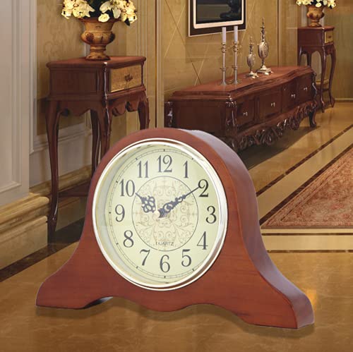 Tikwisdom Handmade Solid Wood Table Clock, Mantel Clock Bracket, Bronze Face, Silent Quartz, Vintage (27cm Long Brown) - Image 2