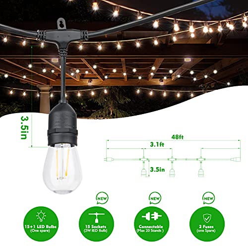 Bulbeats 3H 2022 Update 48Ft Led Outdoor String Lights thumb #1