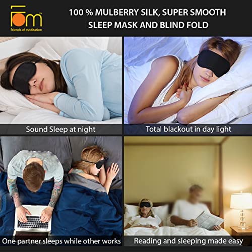 Image of Friends of Meditation 100% Mulberry Silk Sleep Mask, Super Smooth Sleep Mask and Blind Fold (Purple) with Free Ear Plug (Navy blue)