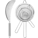 4 Set Stainless Steel Fine Mesh Strainers, 3 Pieces Wire Strainers and Pot Strainer Stainless Steel Crescent Pot Strainer with Handle for Sizes Up to 10 Inches Pots for Baking, Drain, Rinse
