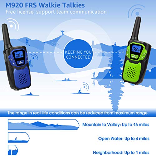 Topsung-Walkie-Talkies-Rechargeable-4-Pack-Easy-to-Use-Long-Range-Walky-Talky-for-Adult-Handheld-Two-Way-Radio-with-NOAA-for-Hiking-Camping-OrangeBlueGreenSilver-with-Micro-USB-ChargerBattery