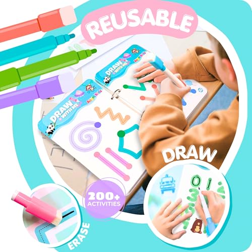 Image of Angel Kids Draw & Wipe | 64 Pages | Reusable Tracing Workbook Set | Alphabets & Numbers | Pen Control Training Book for Learning to Write | Hand Writing Preschool Educational Kit for Kids (Multicolor)