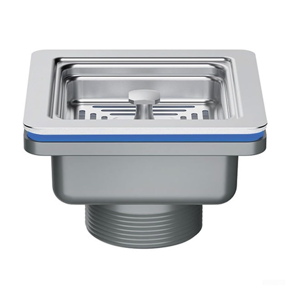 Desagüe cuadrado para fregadero de cocina de 114 mm, mecanismo de elevación de filtro de acero inoxidable para una captura eficiente de partículas de alimentos y eliminación de escombros
