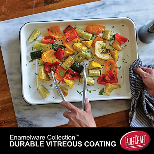 Tablecraft Enamelware Collection Black Rim Solid White Enamel Baking Cookie Sheet Jelly Roll Pan, Home Kitchen & Restaurant, Porcelain Over Steel, Classic, Vintage, Retro Style, 16X11.5X1.5, Set Of 6 #TOP3