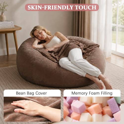 Image of Memory Foam Bean Bag Chair for Adults, 4FT Coffee