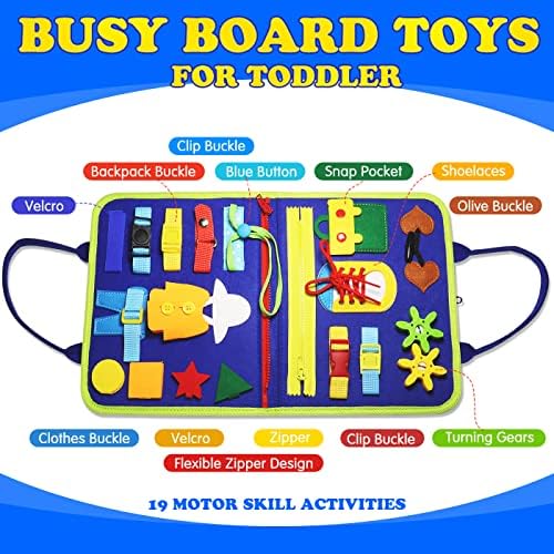 Jiosdo Toddler Busy Board, Montessori Toy for 1 2 3 4 5 Year Old, Educational Learning Toys, Busy Books for Toddlers, Sensory Activity Board for Fine Basic Dress Motor Skills, Gift for Boys Girls