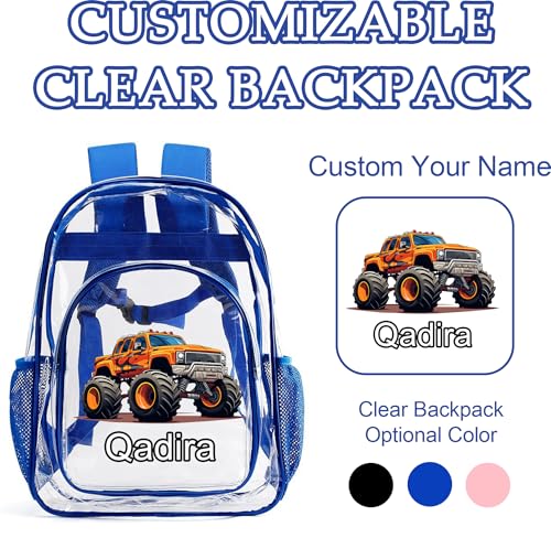 Personalized Kids Clear Backpack For Boys Girls, Custom Clear Backpack With Name Car Decor, Heavy Duty PVC Transparent Bookbag, First Day Of School Kindergarten Toddler Teen Schoolbag3