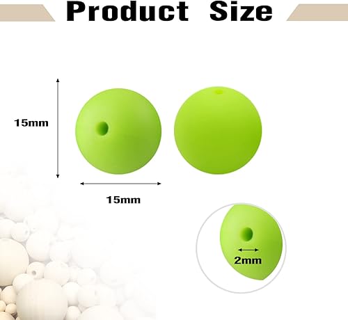 Miniatura 2 de 62 cuentas de silicona, cuentas de silicona de 0.59 pulgadas (0.591 in), cuentas redondas de silicona a granel para hacer llaveros, cuentas de