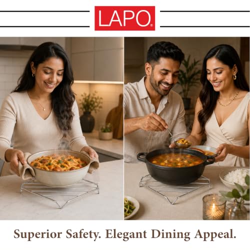 Image of LAPO Square Stainless Steel Trivet Stand for Hot Pots, Heat Resistant Dining Table Stand, Vessel Holder for Cooker, Plate, Dish and Cookware for Kitchen Utensils and Tabletop Use,Chrome-Pack of 3