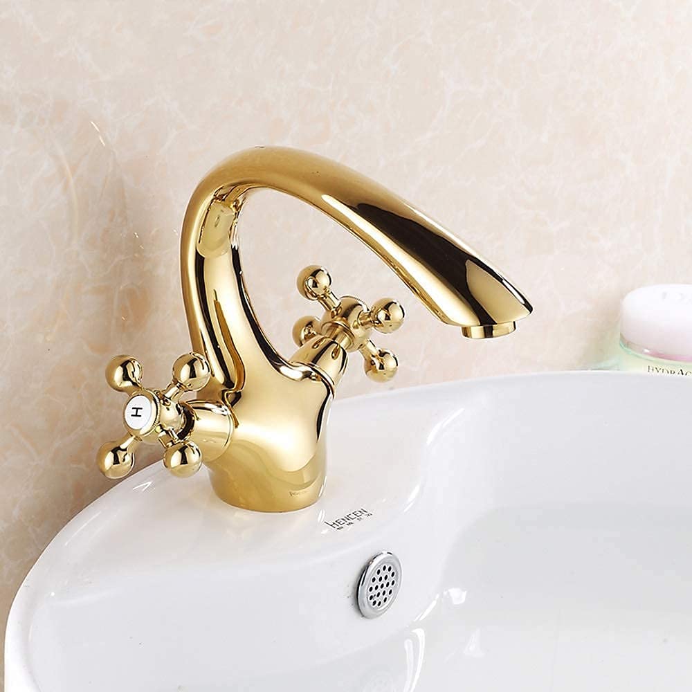 Robinet mitigeur en laiton massif double poignée chic pour lavabo rétro