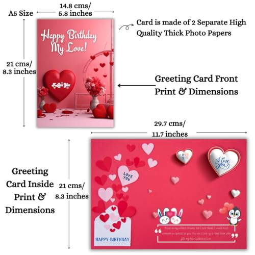 Image of AanyaCentric A5 Size 5.8x8.3inch Birthday Romantic Greeting Card & Envelope Gift For Husband Wife Love Lover Girlfriend Boyfriend Express Your Love with Unique Design