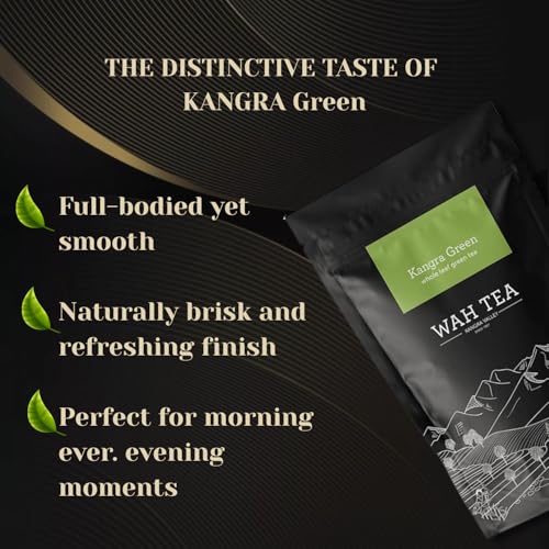 Image of Wah Tea Kangra Green Tea Loose Leaf - First Flush, Hand Plucked, Natural 200g (100 Cups) | Weedicide and Pesticide Free