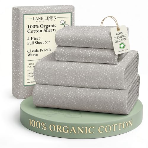 Image of LANE LINEN Printed 100% Organic Cotton Bed Sheets Full Size, Fully Elasticized Reinforsed Seams in Fitted Pocket, Machine Washable Naturally Cooling Full Sheet Deep Pocket Bedding- Snowdrop