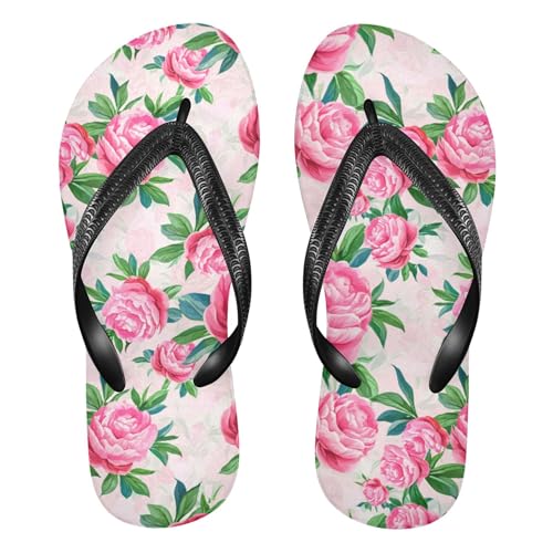 Burbuja Pink Flowers Flip Flops for Women Men, Soft Thong Sandals Rubber Slippers for Pool Beach Essentials