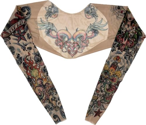 Image of Wild Rose Ladies Lucky Tattoo Sleeve Shrug, Cowgirl Stars Sparrow Black Water, Tan