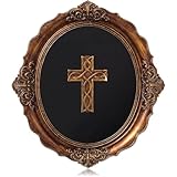 Thyle Vintage Cross Wall Decor Gold Catholic Sculpture Antique Pediment Hallway Wall Art Hand Painted Rustic Cross Decoration Oval Aesthetic Room Decor Easter Gift for Church Home Farmhouse Bedroom