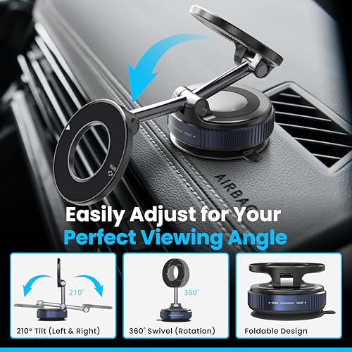 Image of Ryvlan Magnetic Car Phone Holder with 360 Rotating Vacuum Suction Mount (Slim Black)