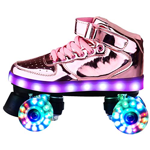 STRTG Rollschuhe Damen Zweireihige 4 Räder Spiegeloberfläche Rollschuhe Herren Reflective Perforiert Atmungsaktiv Rollerblades Vollblitz USB-Aufladung Kinder Rollerblades Für Erwachsene B,40 Cover