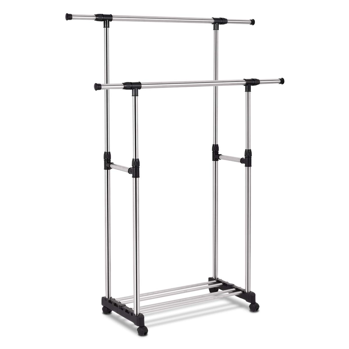 Tangkula Rolling Garment Rack, Double Rail Heavy Duty Height Adjustable