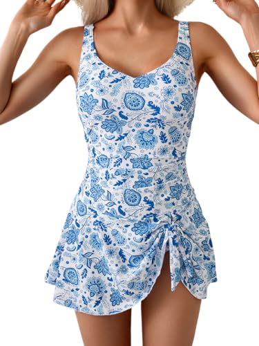 Image of Aidonger One Piece Swim Dress Swimsuits for Women Tummy Control Swimdress Skirt Bathing Suit
