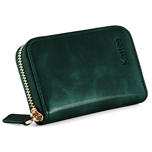 Preisvergleich Produktbild Kattee Damen echtes Leder Geldbörse Kreditkartenhalter RFID Blocking Zipper Geldbeutel Kreditkartenetui Kreditkartentaschen Grün