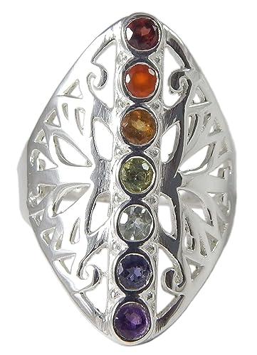Healing Chakra Seven Gemstone 925 Sterling Silver Ring 3mm Round Faceted Ring Jewelry Wedding Ring Jewelry Long Finger For Women Jewelry Ring Gift for her Gemstone Jewelry