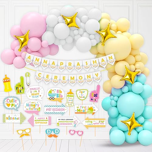 Image of Party Propz Annaprasana Decoration Items - Large Pack Of 67 Pcs Baby Rice Ceremony Decorations Items | Rice Ceremony Photo Props | Annaprasana Decoration Backdrop | Annaprashan Banner (Cardstock)