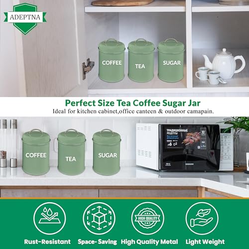 ADEPTNA 3-Piece Tea, Coffee, Sugar Canister Set - Round Metal Food Storage Containers with Airtight Lids - Ideal for Office, Camping, & Kitchen (GREEN) - Image 5