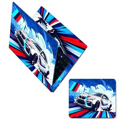Image of Full Body Laptop Skin Upto 15.6 inch Sticker Compatible for Dell /HP /Lenovo /Acer /Asus All Laptop Size Upto 14 to 15.6 Inch with car Water Splash Mouse pad - BMW M Sport White Splash