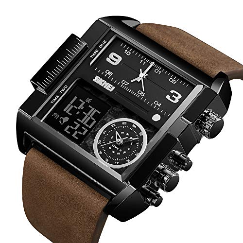Image of SKMEI Men's Digital Sports Watch, LED Square Large Face Analog Quartz Wrist Watch with Multi-Time Zone Waterproof Stopwatch