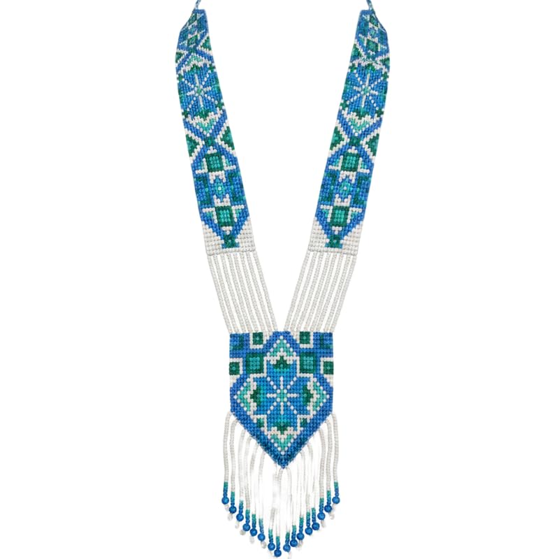 Collier ukrainien Gerdan fait main en perles de rocaille trèfle