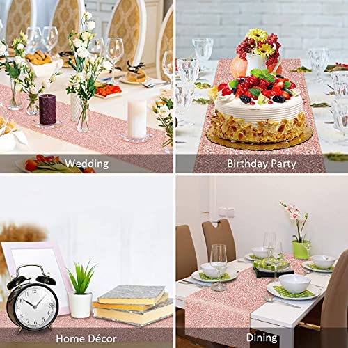 Fgsaeor Rose Gold Tablecloth, 12X108Inch Sequins Table Runners And 54X108Inch Plastic Table Cloths For Party Decorations, Sparkling Party Supplies Table Cover For Indoor Outdoor Parties #TOP5