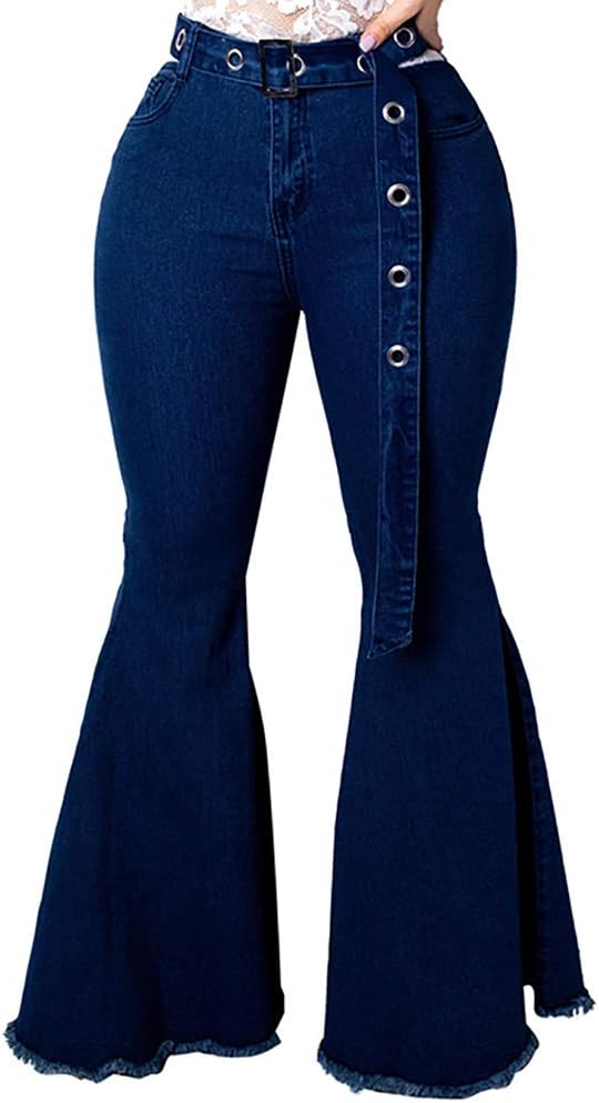 Womens Wide Leg Jeans Classic High Waist Denim Bell Bottoms Jeans Plus Size Flare Leg Jeans Pants with Belt