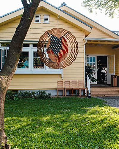 Wind Spinner American Flag Stainless Steel Spinner For Yard And Garden Star Wood Grain Wind Sculptures 8 Inch 3D Crafts Ornaments Hanging Wind Spinner For Outdoor & Indoor Decorations #TOP2