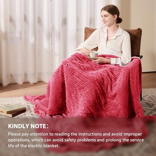 Image of Homemate Electric Heated Blanket Queen Size - 84 inchx90 inch Heating Blanket Queen Size Dual Control 1 /2 /4 /6 /8 Hours Auto-Off 10 Heat Level Over-Heat Protection Soft Flannel Sherpa ETL Certification