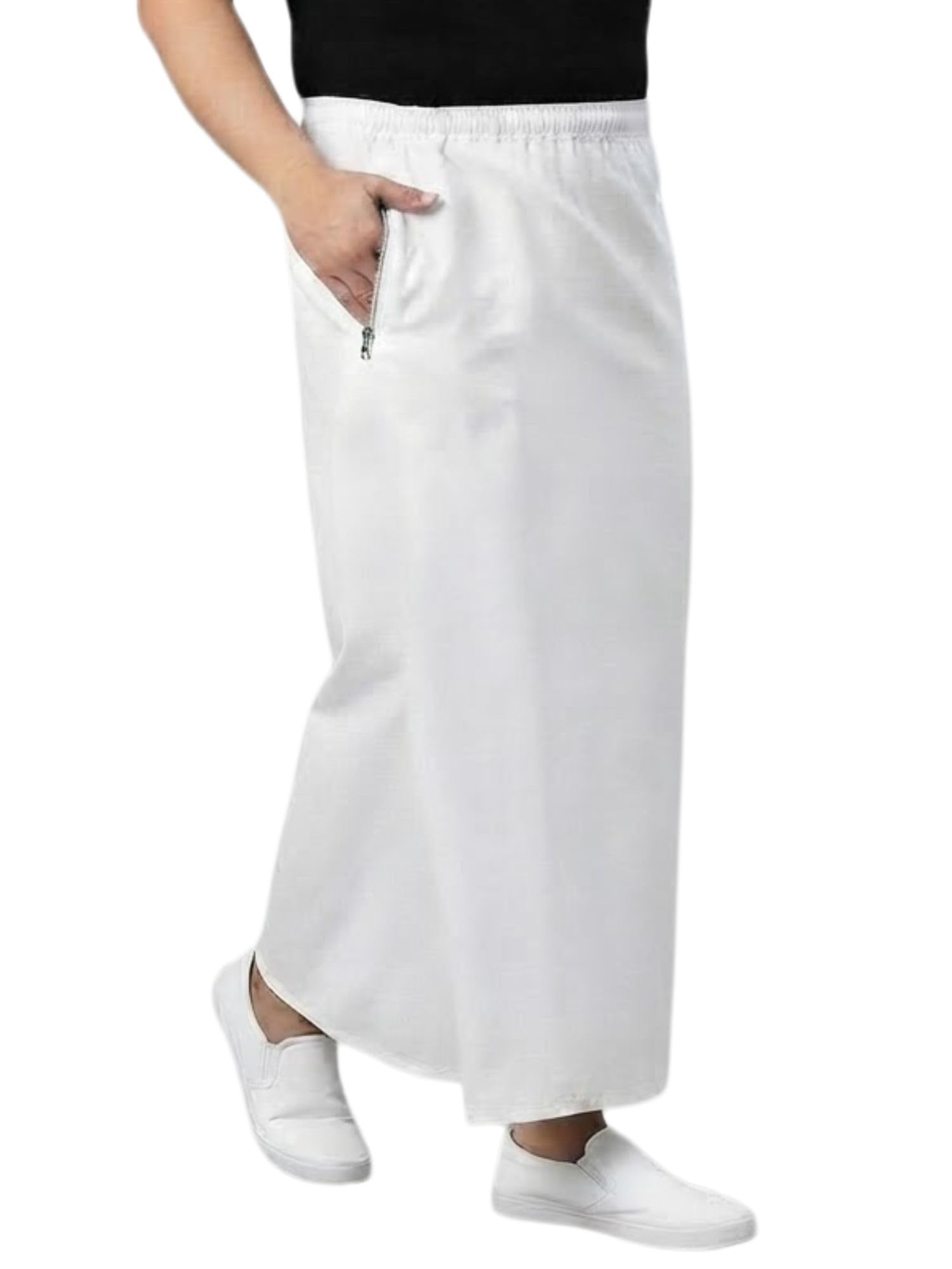 Plus Size Men’s Cotton Linen Stretchable Waist Veshti/Dhoti/Mundu/Lungi/Kaili – Comfortable Breathable, Full Length Solid White, Sizes 3XL to 8XL (Elastic Waist)-picture-31