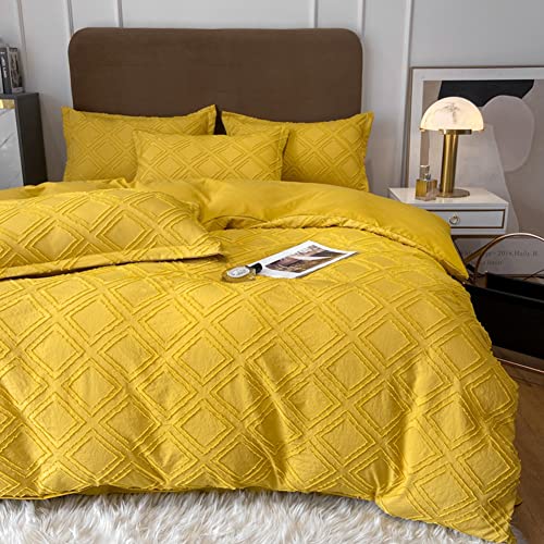 Morromorn 5 Pcs Boho Bedding Sets, Textured Duvet Cover Set, Tufted Comforter Covers, Geometric Embroidery Diamond Jacquard Soft Breathable For Men Women Bed All Seasons (Yellow, King/California King) #TOP9