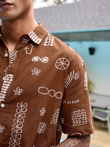 Image of Bewakoof Men's All Over Printed Oversized Fit Half Sleeve Collar Pure Cotton Shirt