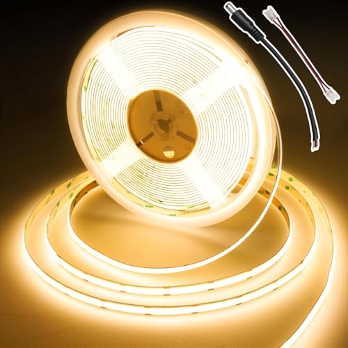 COB LED Streifen 10m ohne Netzteil, 384 LEDs/m, LED Strip Warmweiss, 24V, 9w/m, CRI 92+, 8mm Breit, Hell LED Streifen für Indirekte Beleuchtung in Schlafzimmer, Küche Unterbau, TV, DIY, 3000K