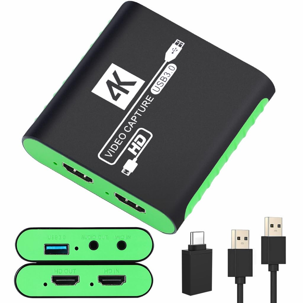 Capture Card USB 3.0 1080P 60FPS YUY2 HDMI für Switch PS5 Xbox Streaming | 4K30 Loop-Out, YUY2 1080P60, 3,5 mm Mikrofon-In, für OBS Twitch YouTube, DSLR-Kamera, Xbox, PS4, Windows, Mac, Linux