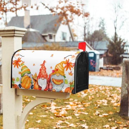 Image of Fall Harvest Mailbox Cover Magnetic Large Size 25.5 inchx21 inch Autumn Thanksgiving Pumpkin Maple Leaves Mailbox Wraps Fall Gnome Post Letter Box Cover for Home Garden Yard Outdoor Decoration