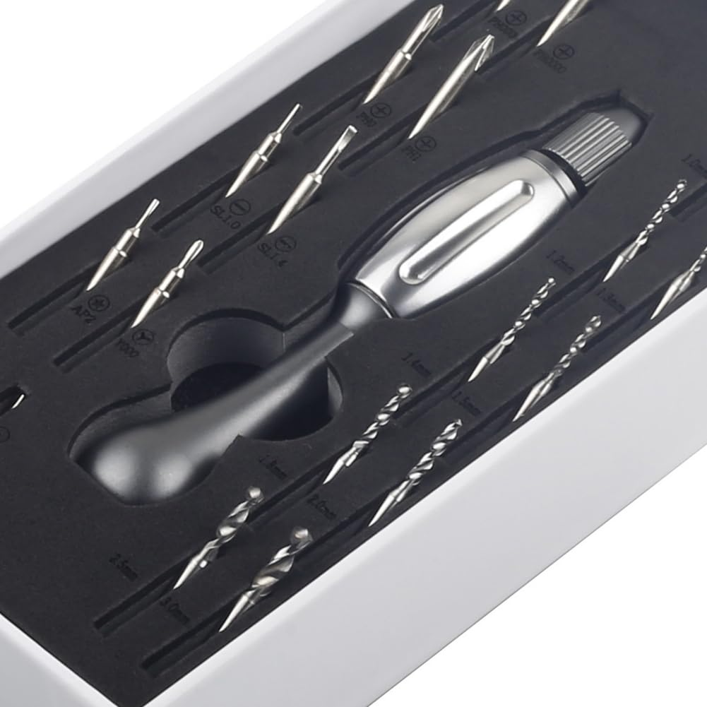 Destornillador/Perforadora 21 en 1 con Antideslizante, Puntas S2 Magnéticas de Cambio Rápido para Joyería, Resina, Madera, Plástico y Tareas del Hogar.