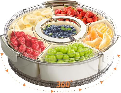 Image of Vasukie Divided Fridge Storage Boxes With 4 Serving Veggie Tray with Lid and Handle, Fridge Organizer with Removable 4 Compartment, Fridge Storage Containers (Rotating Container - 1PC)