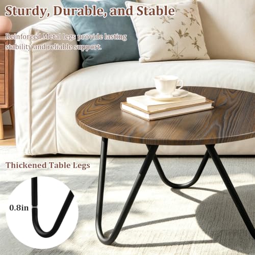 Image of Small Circle Coffee Table Round Coffee Tables with Metal Legs 23.6 inch Wood Accent Center Table for Living Room Sofa Table for Reception Room Home Office Rustic Brown