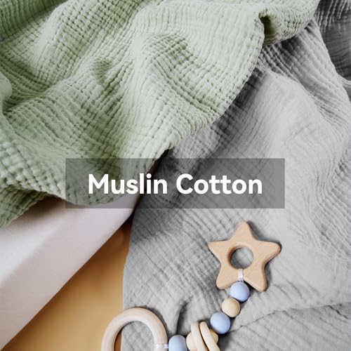 Image of TILLYOU Muslin Mini Crib Sheets 2 Pack, Pack and Play Mattress Sheets Fitted for Pack N Play, 38 x 26 Sheet for Toddler, Grey and Saga