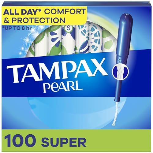 Tampax Pearl Tampons for Women, with LeakGuard Braid, Super Absorbency, Unscented, 100 Count (2 Packs of 50)