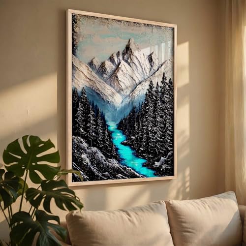 Image of kotart Mountain view Wall Art Home Decoration | Aesthetic Floral Paintings With Frame For Living Room Bed Room Hotel Wall Decor Digital Reprint (19x25 inch)