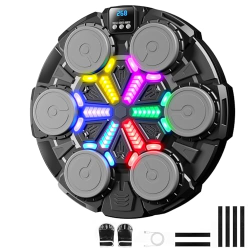 Image of Upgraded Music Boxing Machine for Kids and Adults, Bluetooth Wall Mounted Punching Pad with Gloves,Rhythm Lights&Two-Player Battle Home Gym Equipment,Sports Toy Gift for Ages 3-12 Year Old